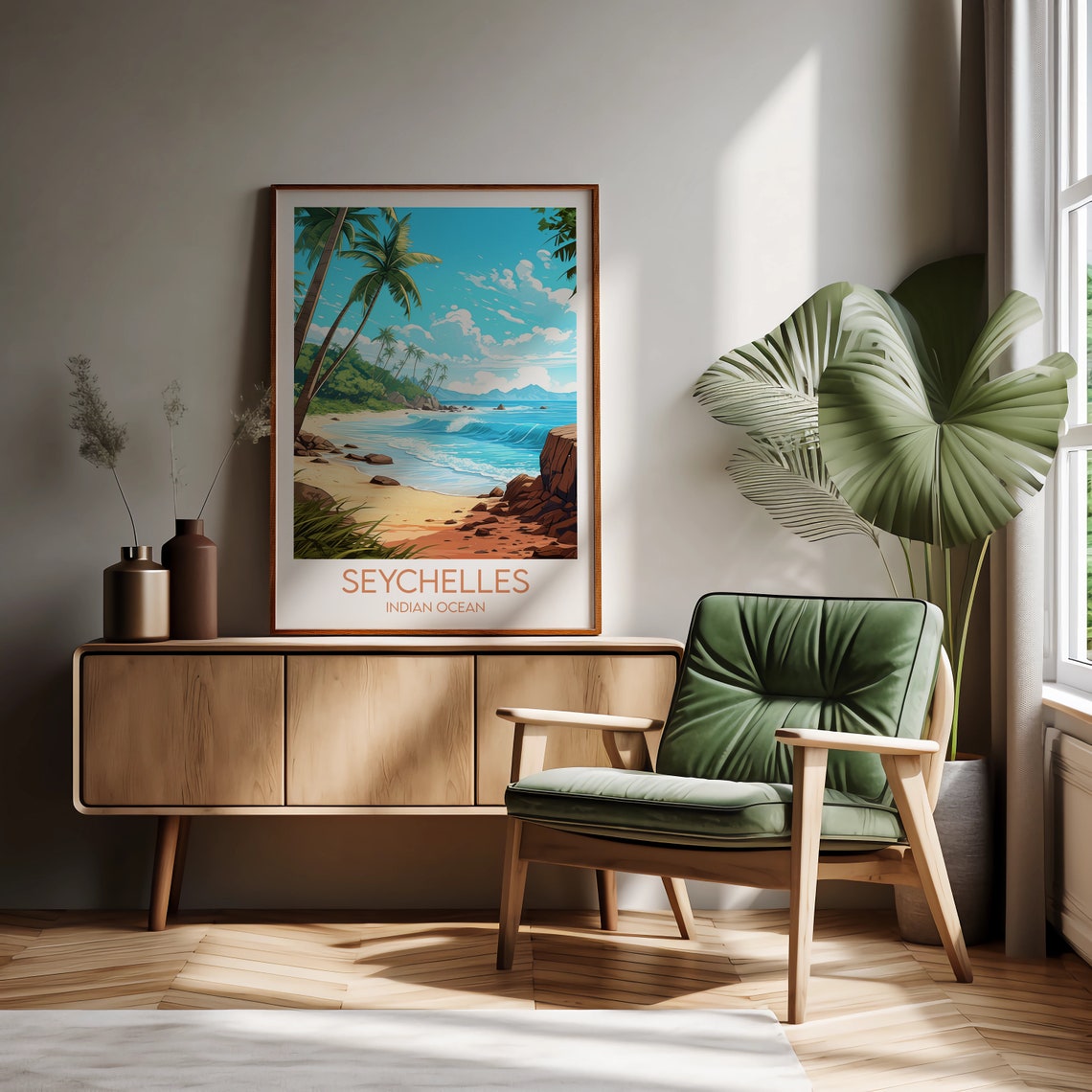 Seychelles Indian Ocean Tropical Beach Palm Paradise Travel Poster - Image 2