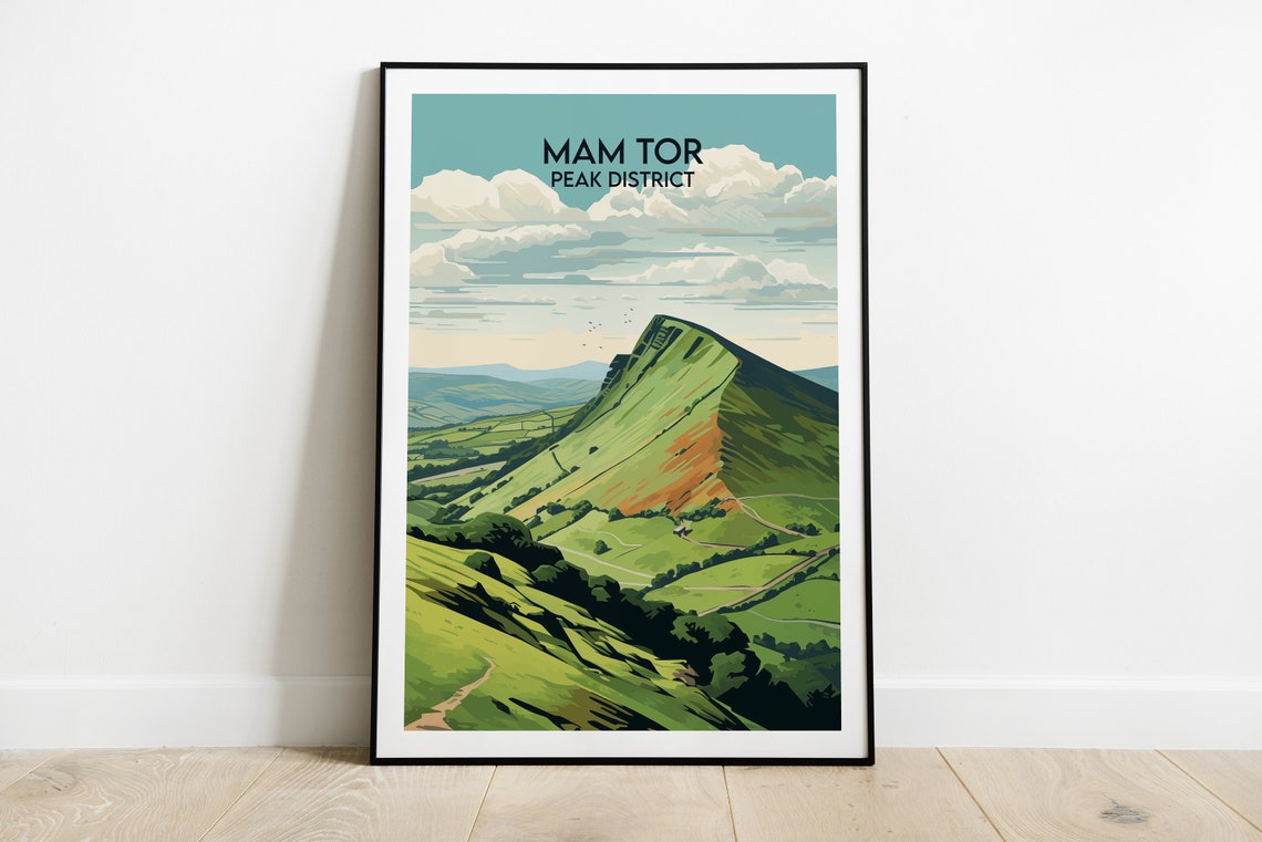 Mam Tor Peak District Green Ridge Vintage British Travel Poster
