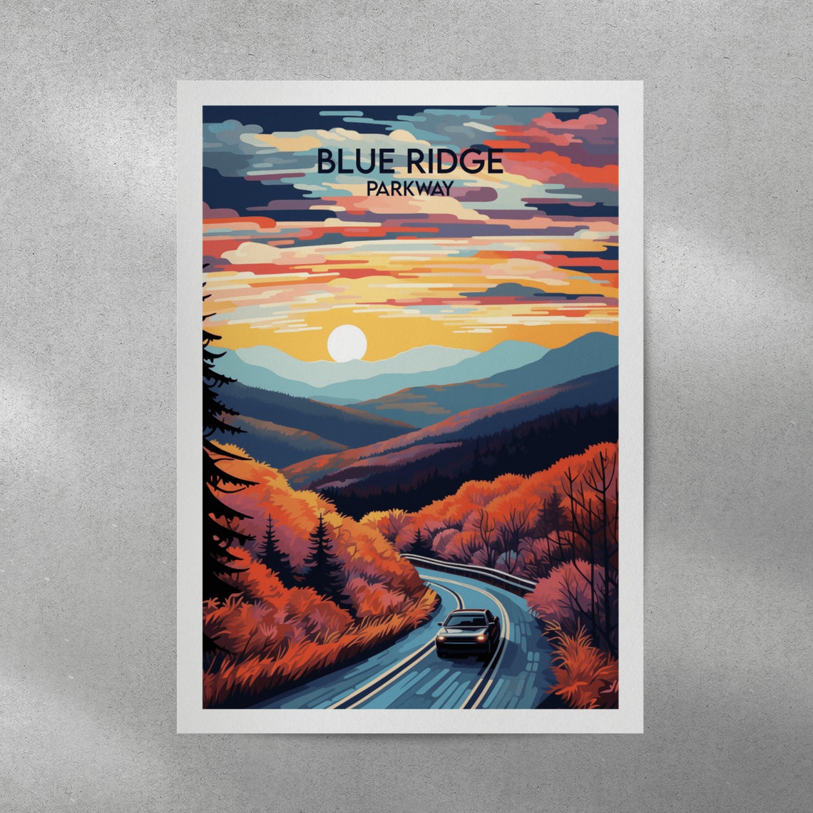 Blue Ridge Parkway Autumn Drive at Sunset Retro Travel Poster - Image 3