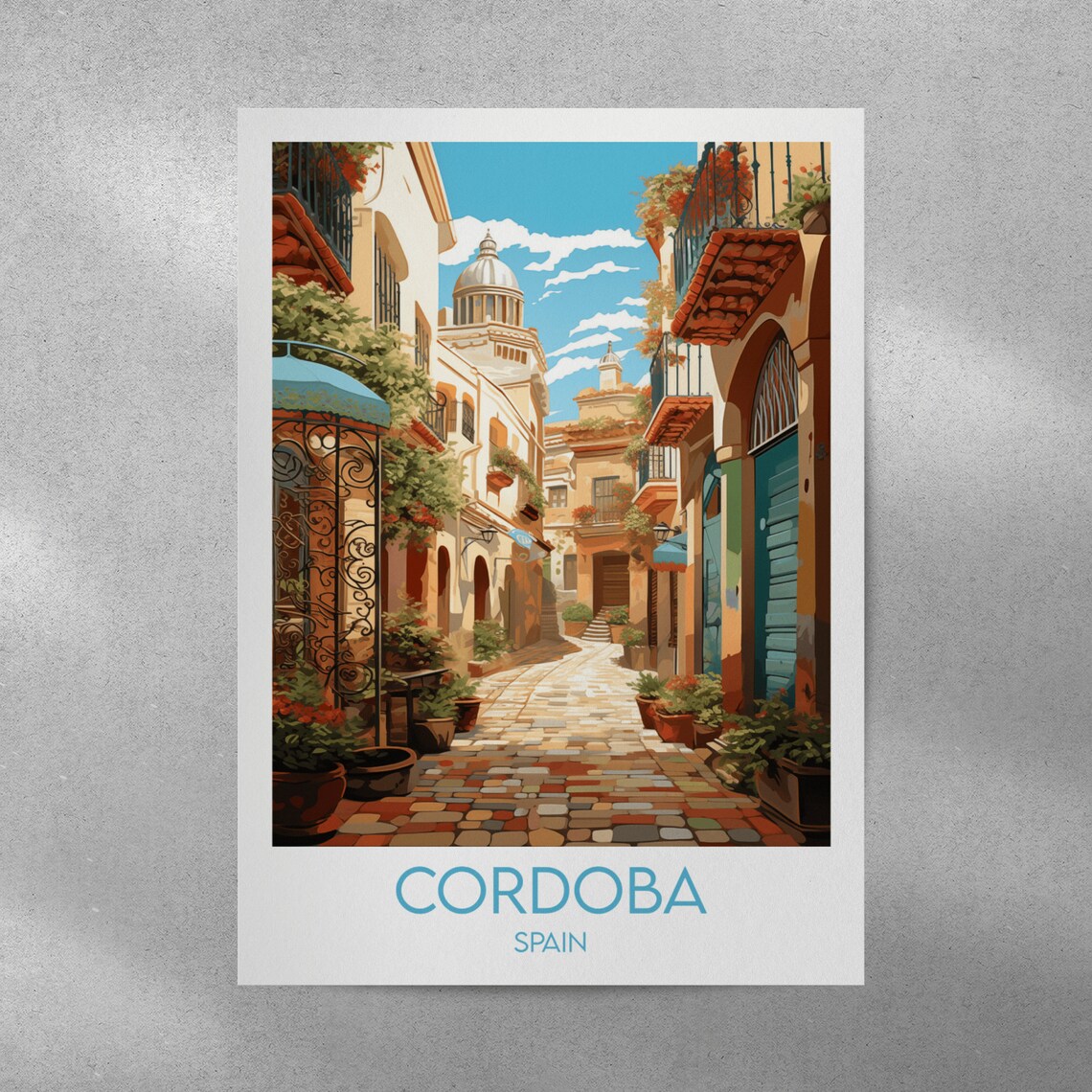 Cordoba Spain Flower Street Old Town Dome Andalusia Travel Poster - Image 3