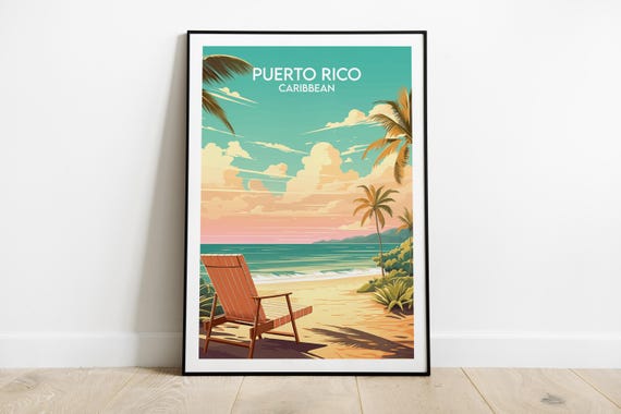 Puerto Rico Travel Print Caribbean Poster Custom Personalised Wedding Birthday Gift