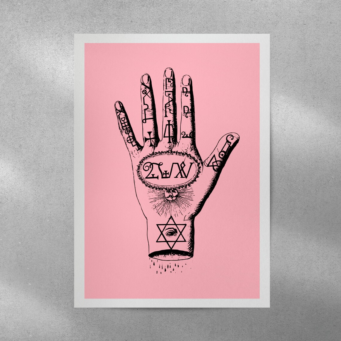 Vintage Horoscope Palm Chart Print Pink Astrology Palmistry Artwork - Image 4
