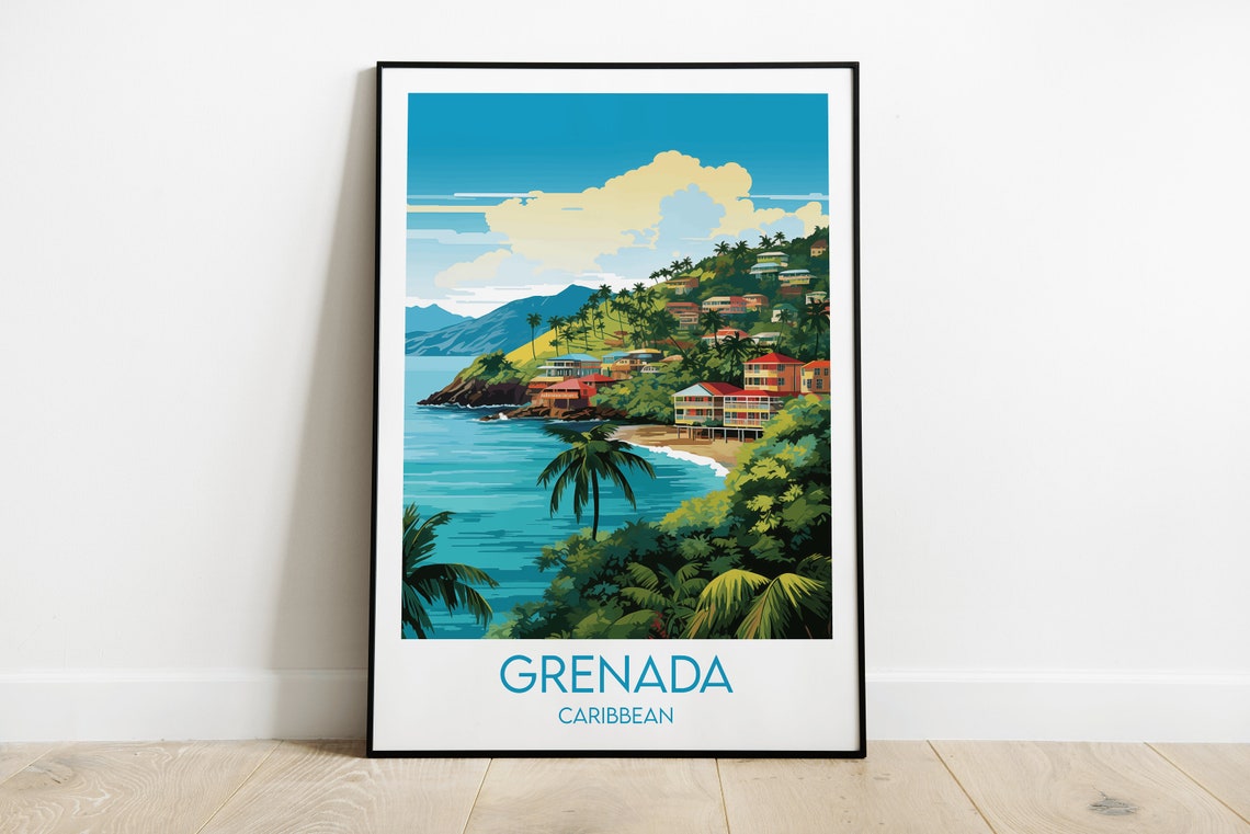 Grenada Travel Print Caribbean Poster Custom Personalised Wedding Birthday Gift