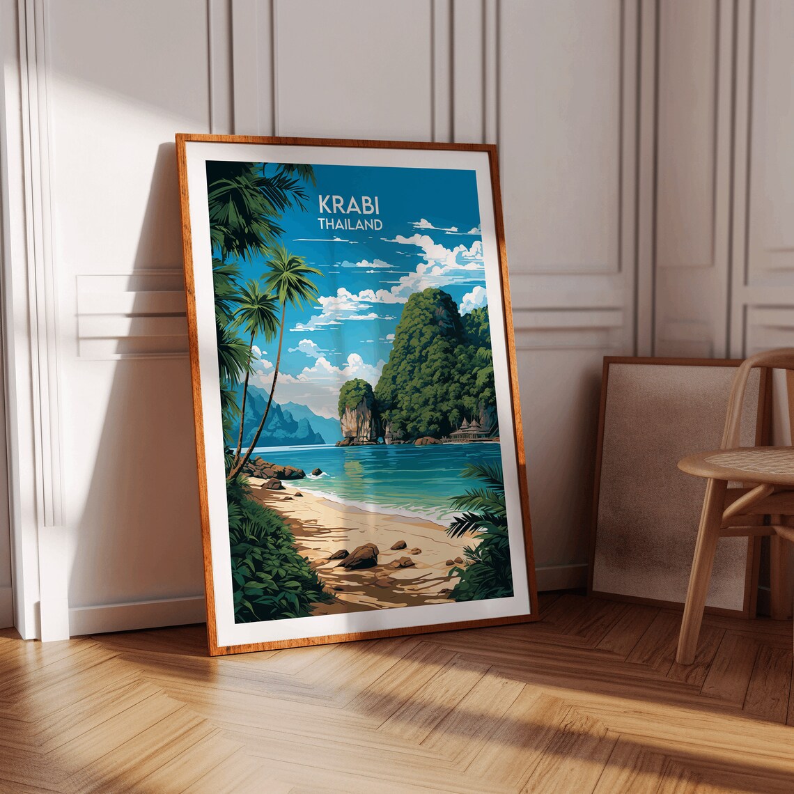 Krabi Thailand Limestone Karst Cliff Palm Beach Island Travel Poster - Image 4