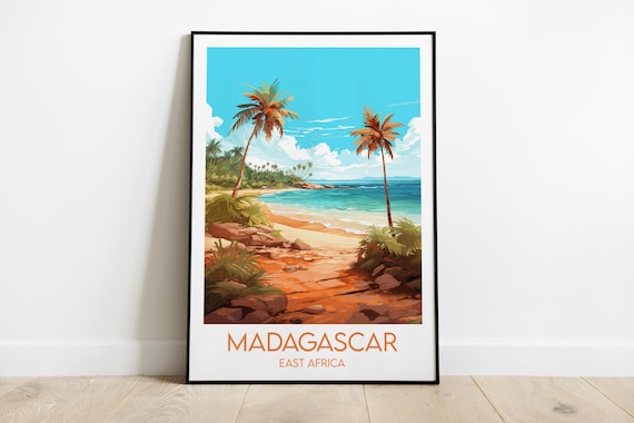 Madagascar Tropical Beach Palms East Africa Vintage Travel Poster