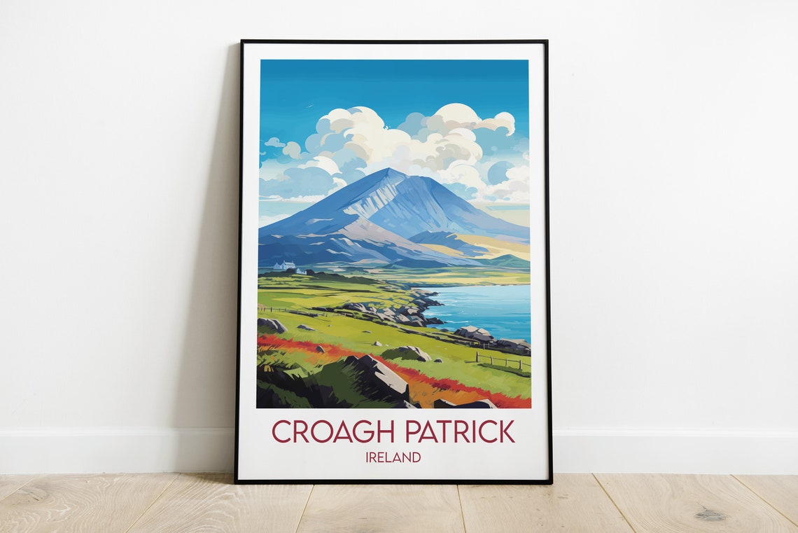 Croagh Patrick Ireland Mountain Coast Hiking Mayo Travel Poster