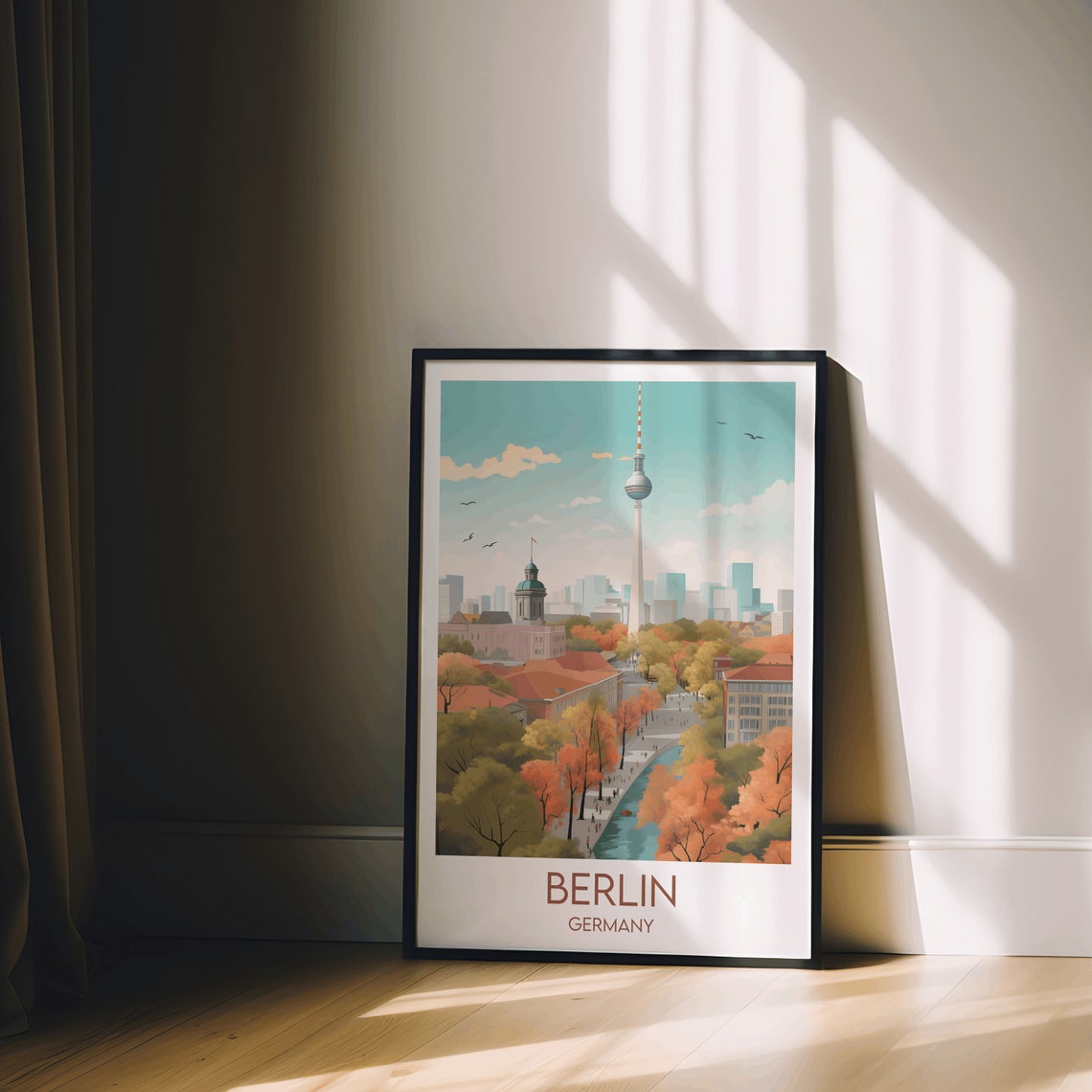 Berlin Germany TV Tower Autumn Skyline Retro Style Travel Poster - Image 2