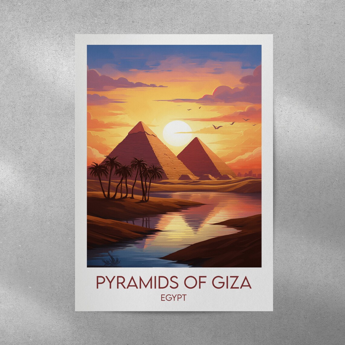 Pyramids of Giza Egypt Sunset Desert Palm Trees Travel Poster - Image 4