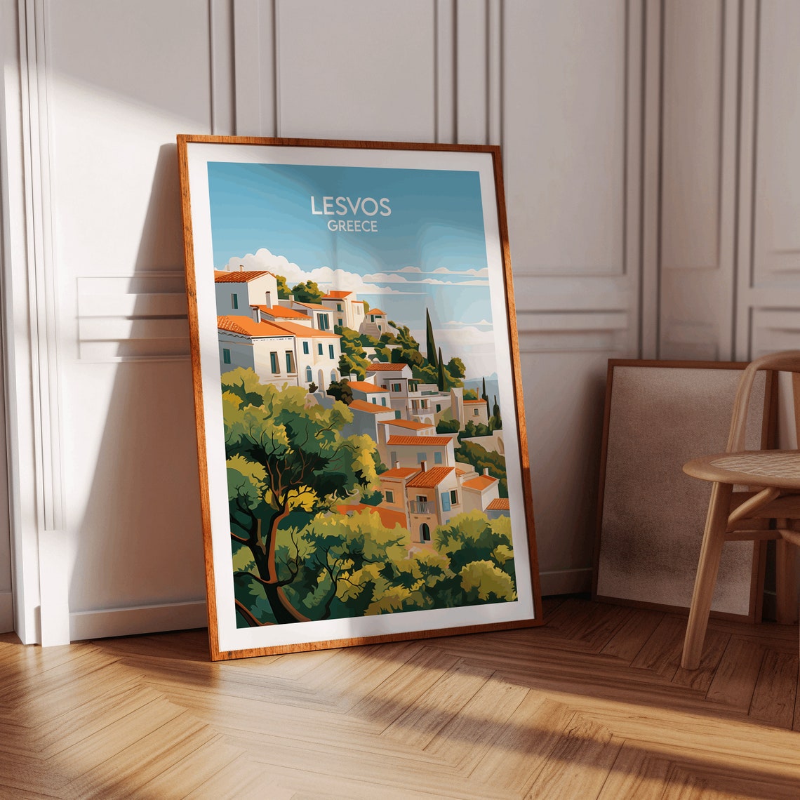 Lesvos Greece Whitewashed Village Red Roofs Hills Travel Poster - Image 2