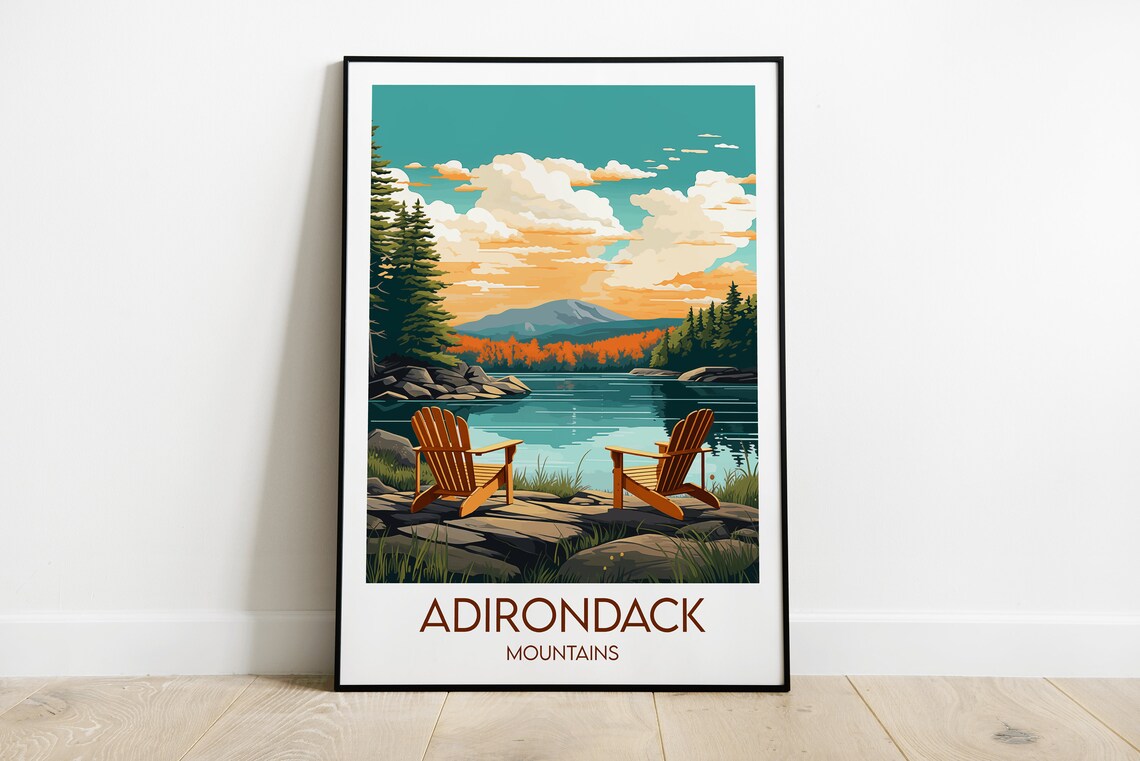 Adirondack Mountains Travel Poster, New York Travel