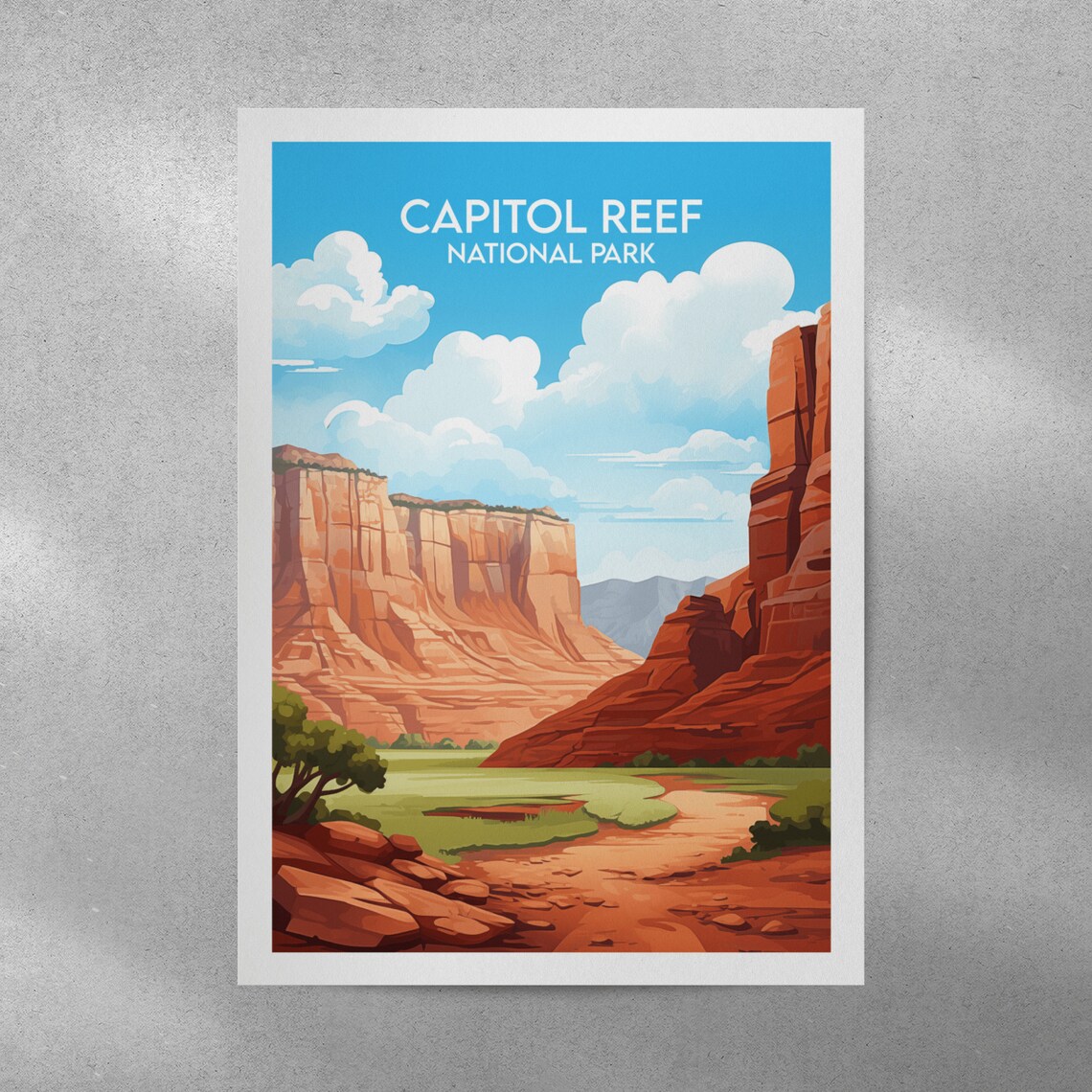Capitol Reef National Park Red Rock Cliffs Desert Vintage Travel Poster - Image 2