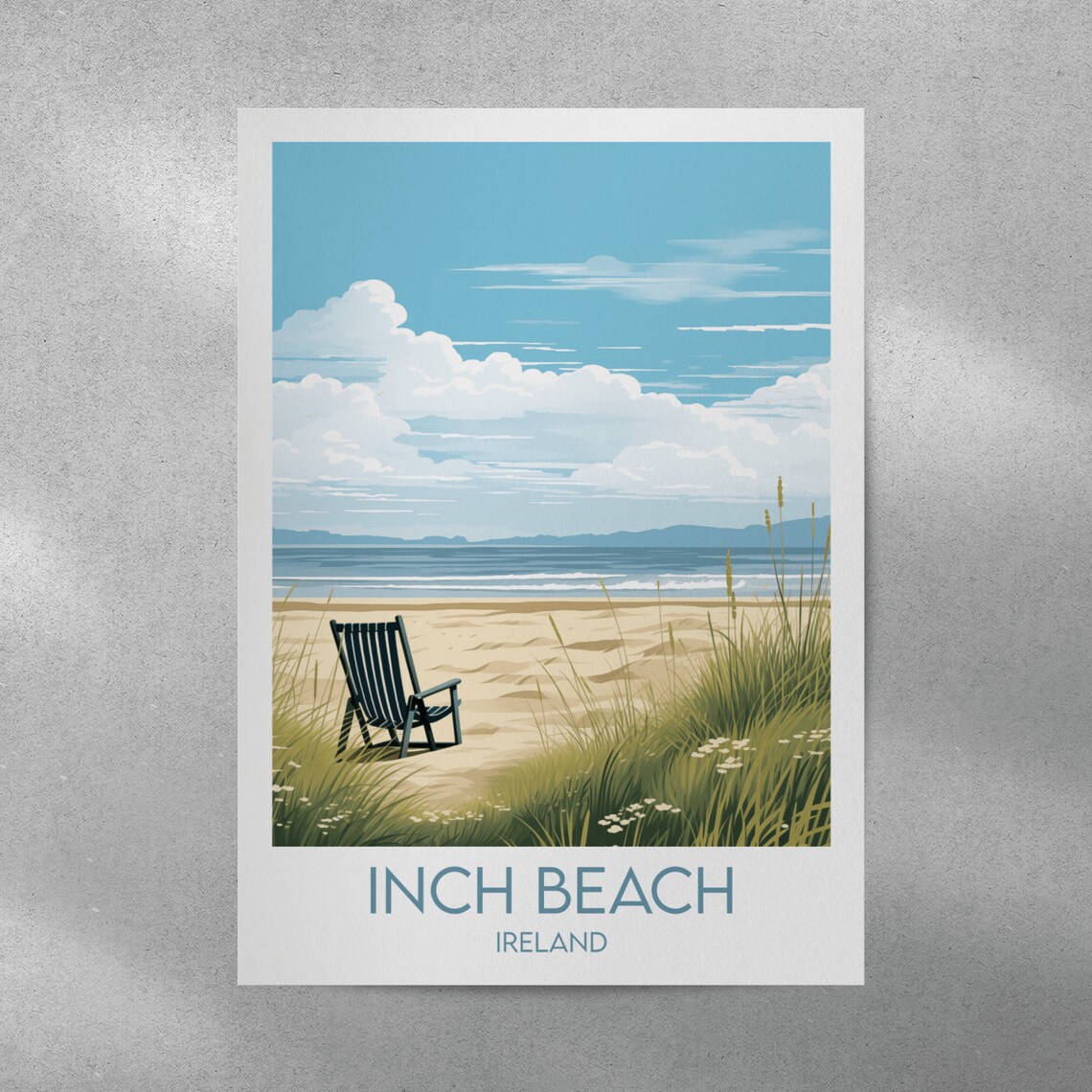 Inch Beach Ireland Sandy Shore Dunes Retro Scenic Travel Poster - Image 3