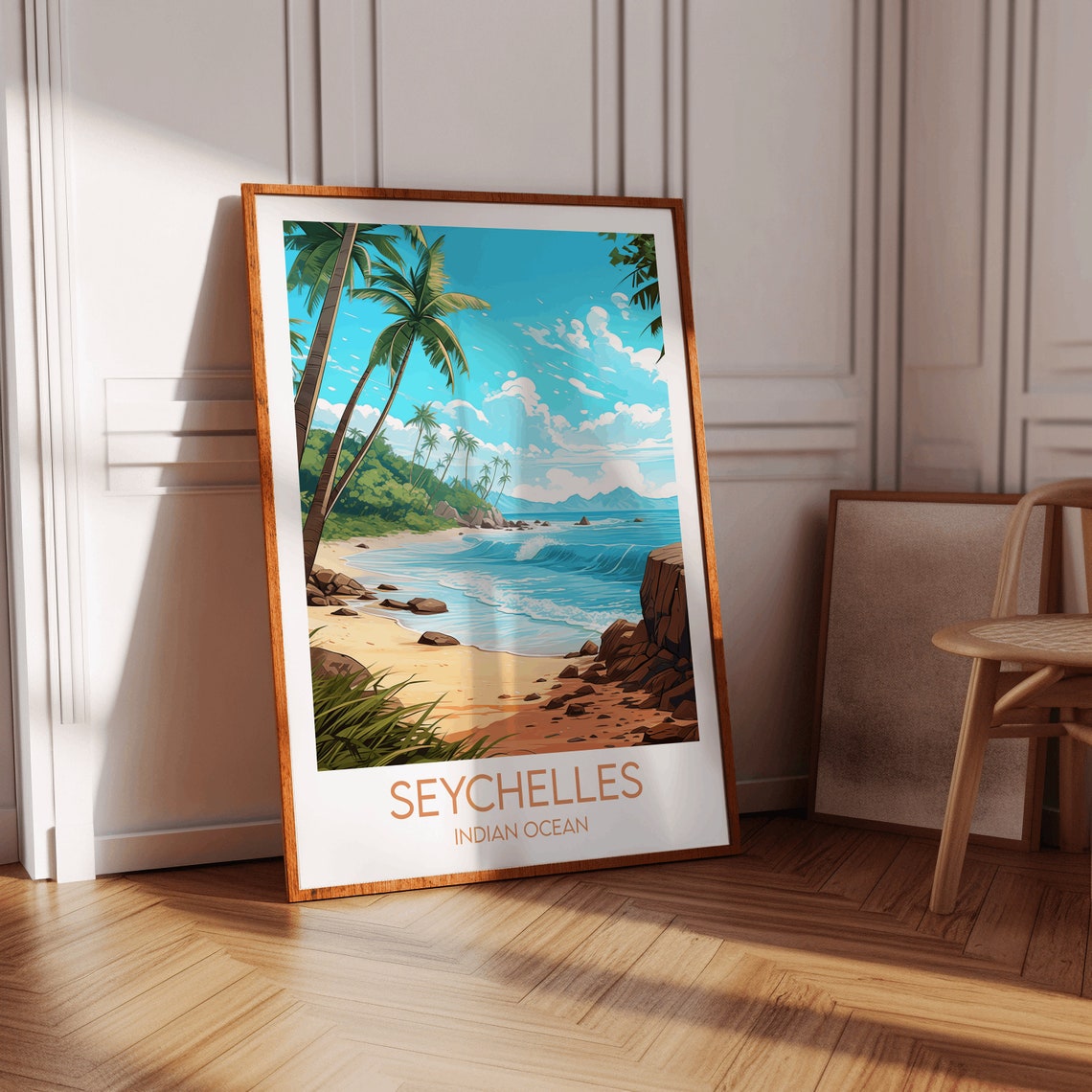 Seychelles Indian Ocean Tropical Beach Palm Paradise Travel Poster - Image 3