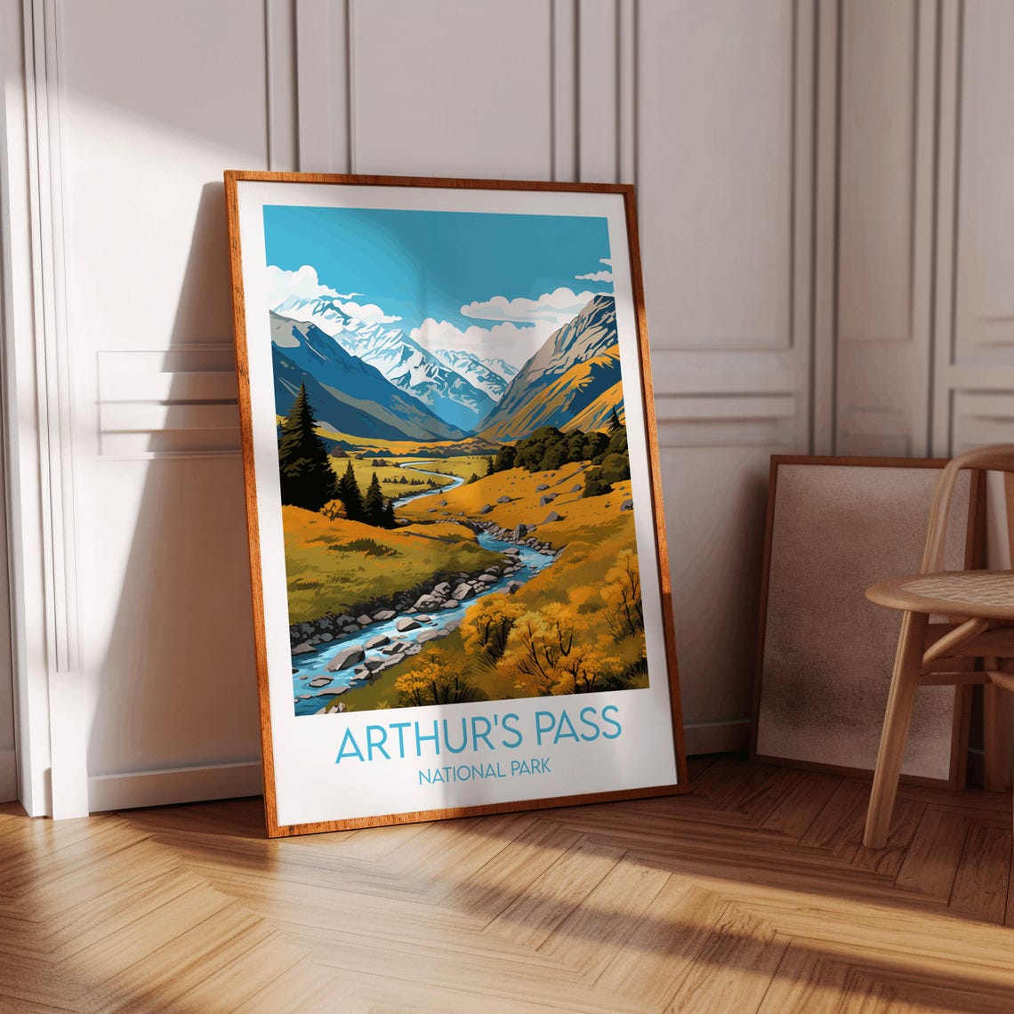 Arthurs Pass National Park River Valley Mountain Travel Poster - Image 3