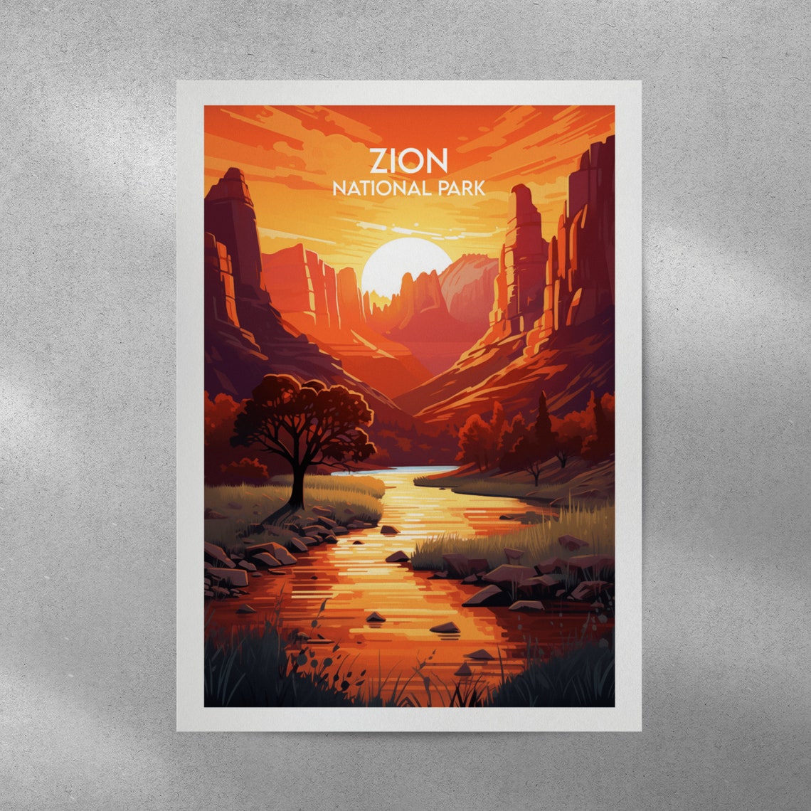 Zion National Park Sunset Canyon River Vintage Travel Art Poster - Image 5