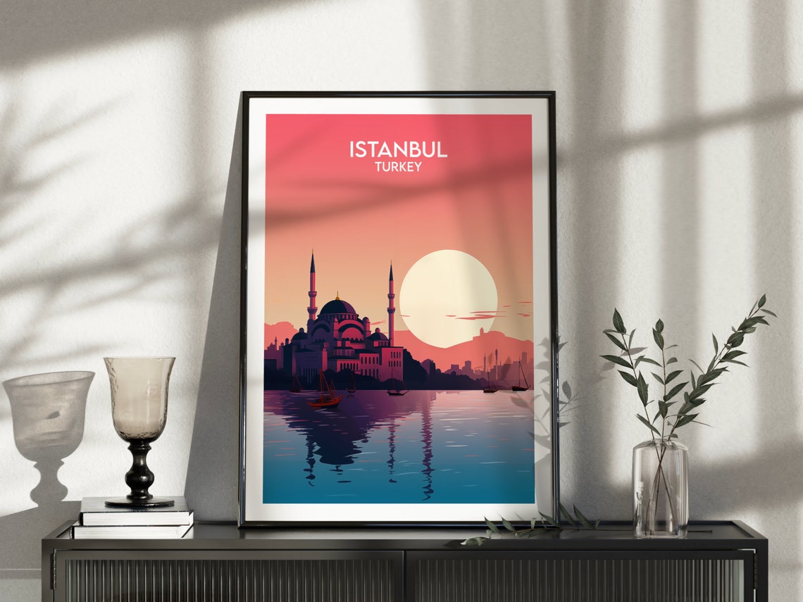 Istanbul Turkey Sunset Mosque Over Water City Travel Poster Art - Image 5