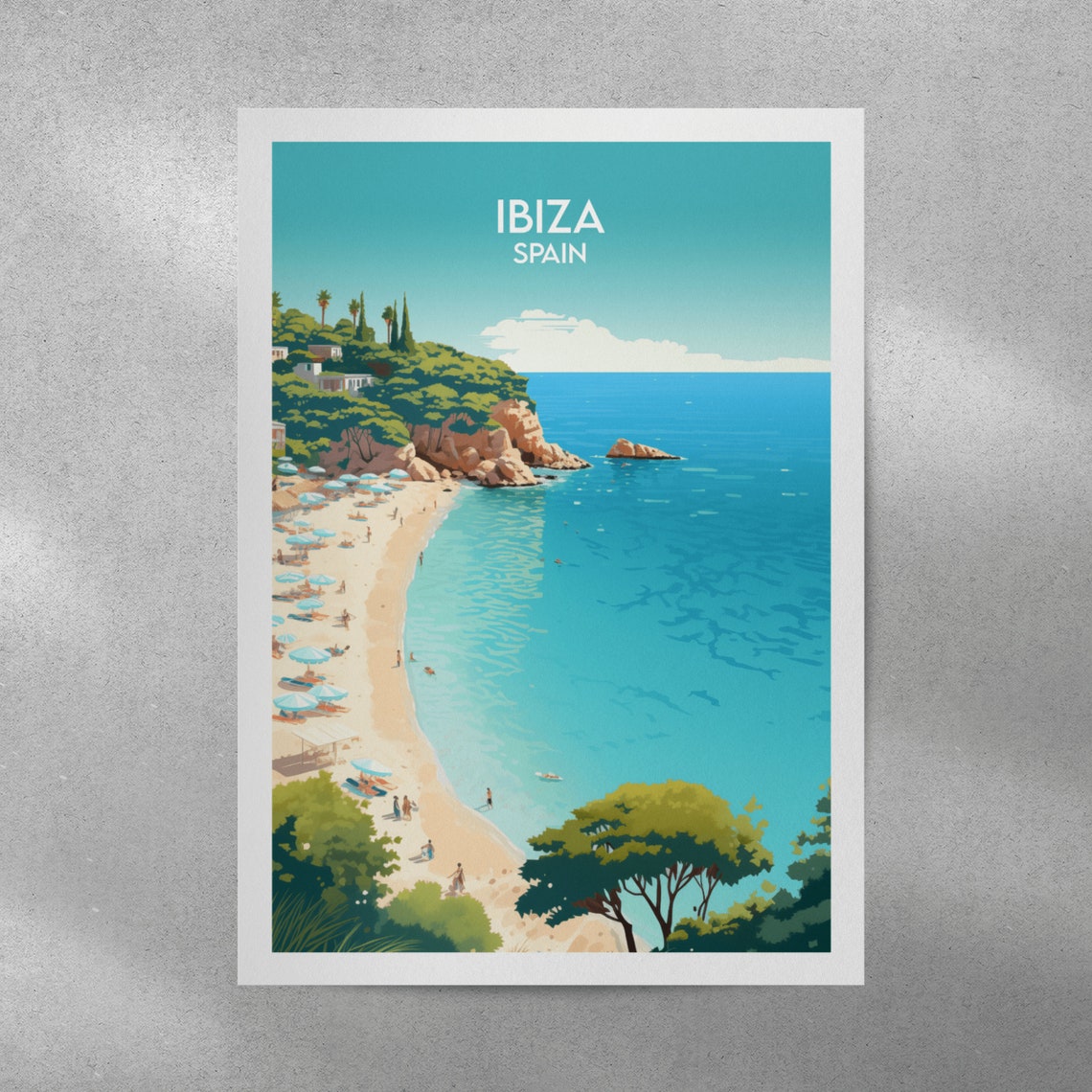 Ibiza Spain Sandy Bay Beach Umbrellas Turquoise Sea Art Poster - Image 3