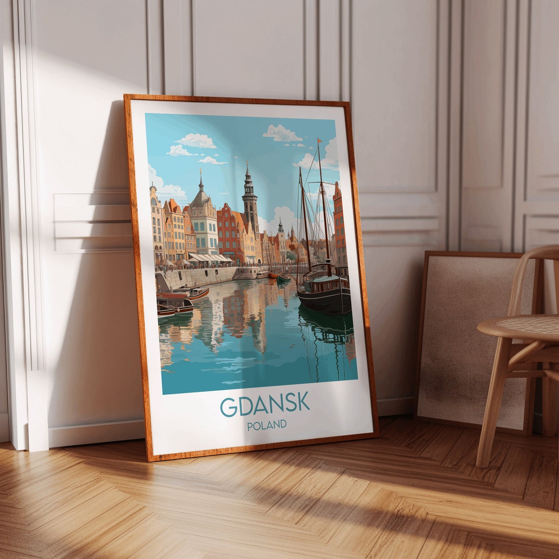 Gdansk Poland Harbor Historic Waterfront Boats Reflections Poster - Image 2