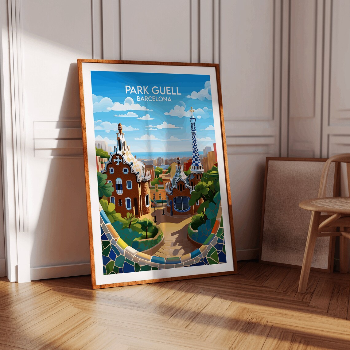 Park Guell Barcelona Gaudi Mosaic Gatehouse Gardens City Travel Poster - Image 4
