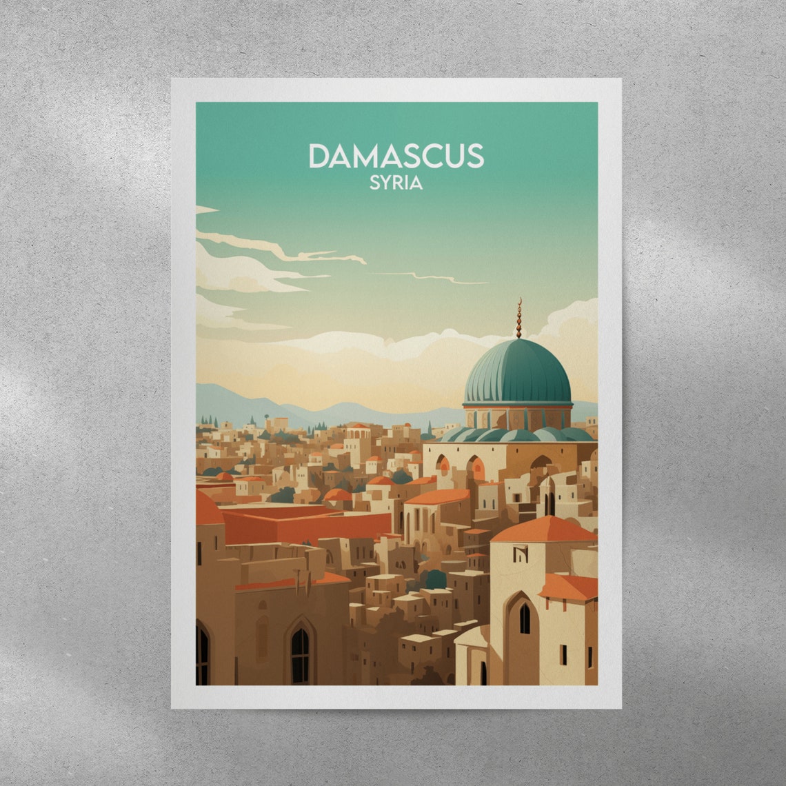Damascus Syria Grand Old City Dome Skyline Vintage Travel Poster - Image 3