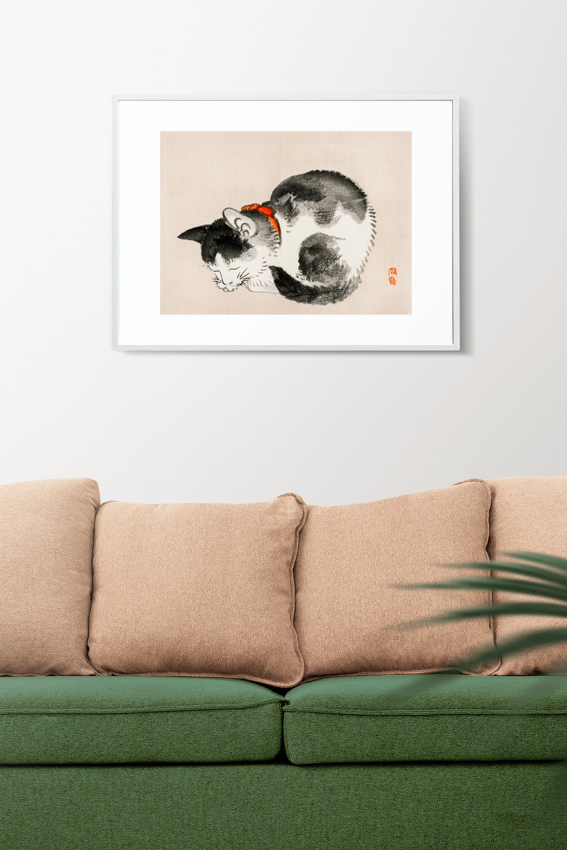 Sleeping Japanese Cat Vintage Woodblock Print Ink Wash Artwork Style - Image 2