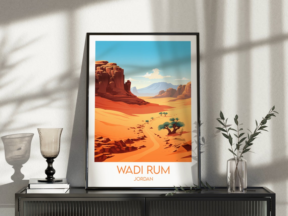 Wadi Rum Jordan Red Rock Desert Valley Caravan Travel Poster - Image 5