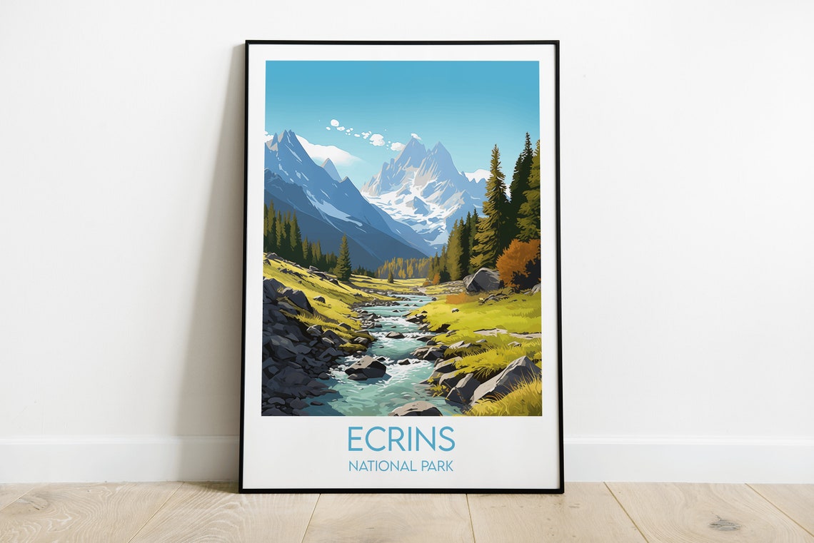 Ecrins National Park France Alpine Meadow Stream Peaks Poster