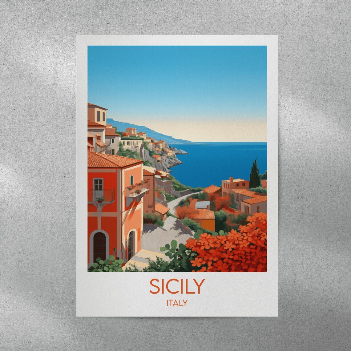 Sicily Italy Seaside Village Terracotta Rooftops Travel Poster Art - Image 4