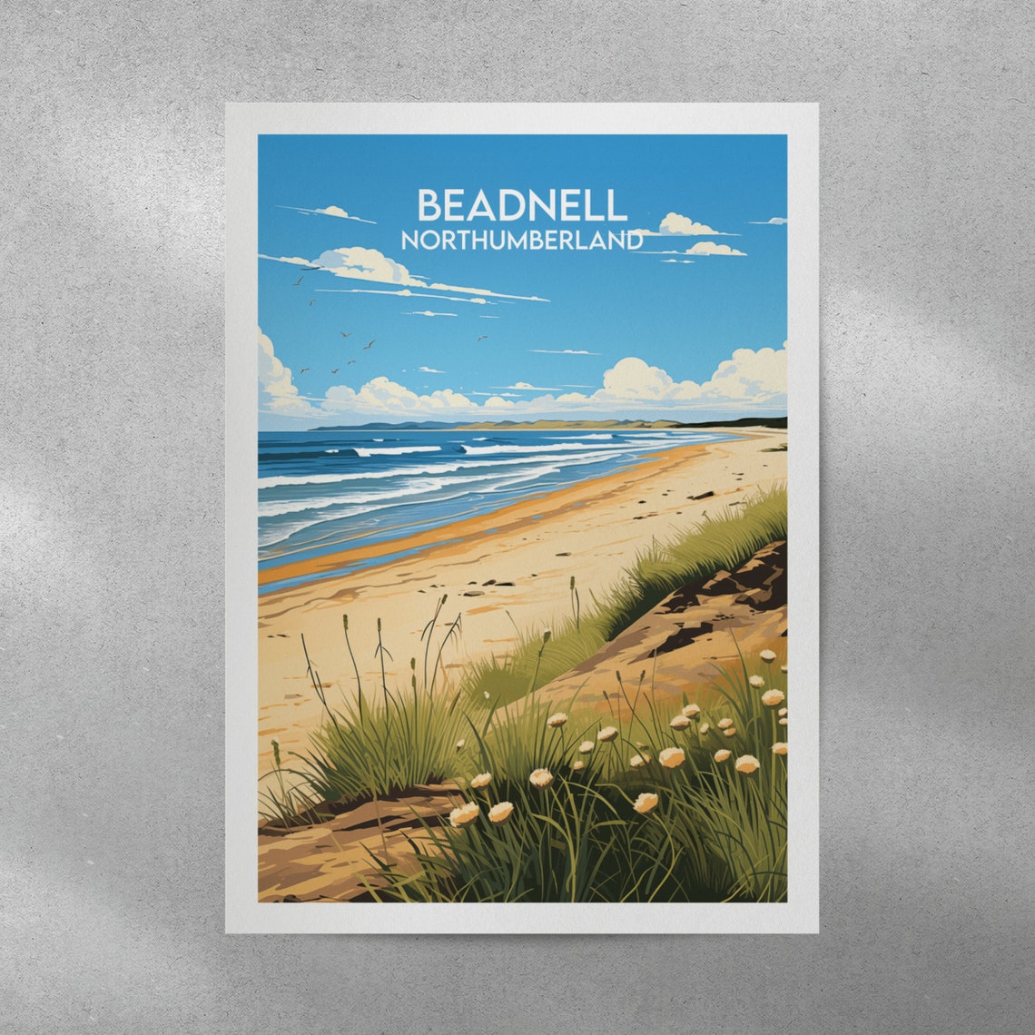 Beadnell Northumberland Sandy Beach Wildflowers Travel Poster - Image 3