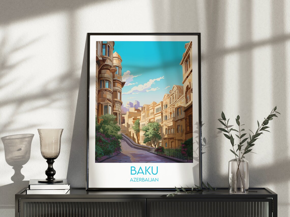 Baku Azerbaijan Historic Street Old Town Cityscape Travel Poster - Image 3