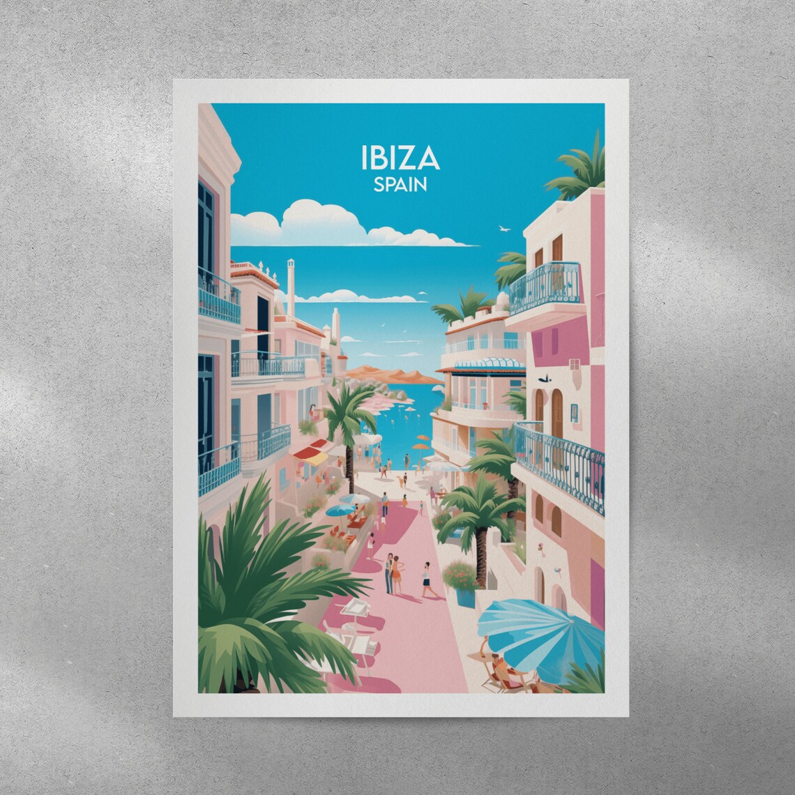 Ibiza Spain Pink Mediterranean Street Palms Vintage Travel Poster - Image 5