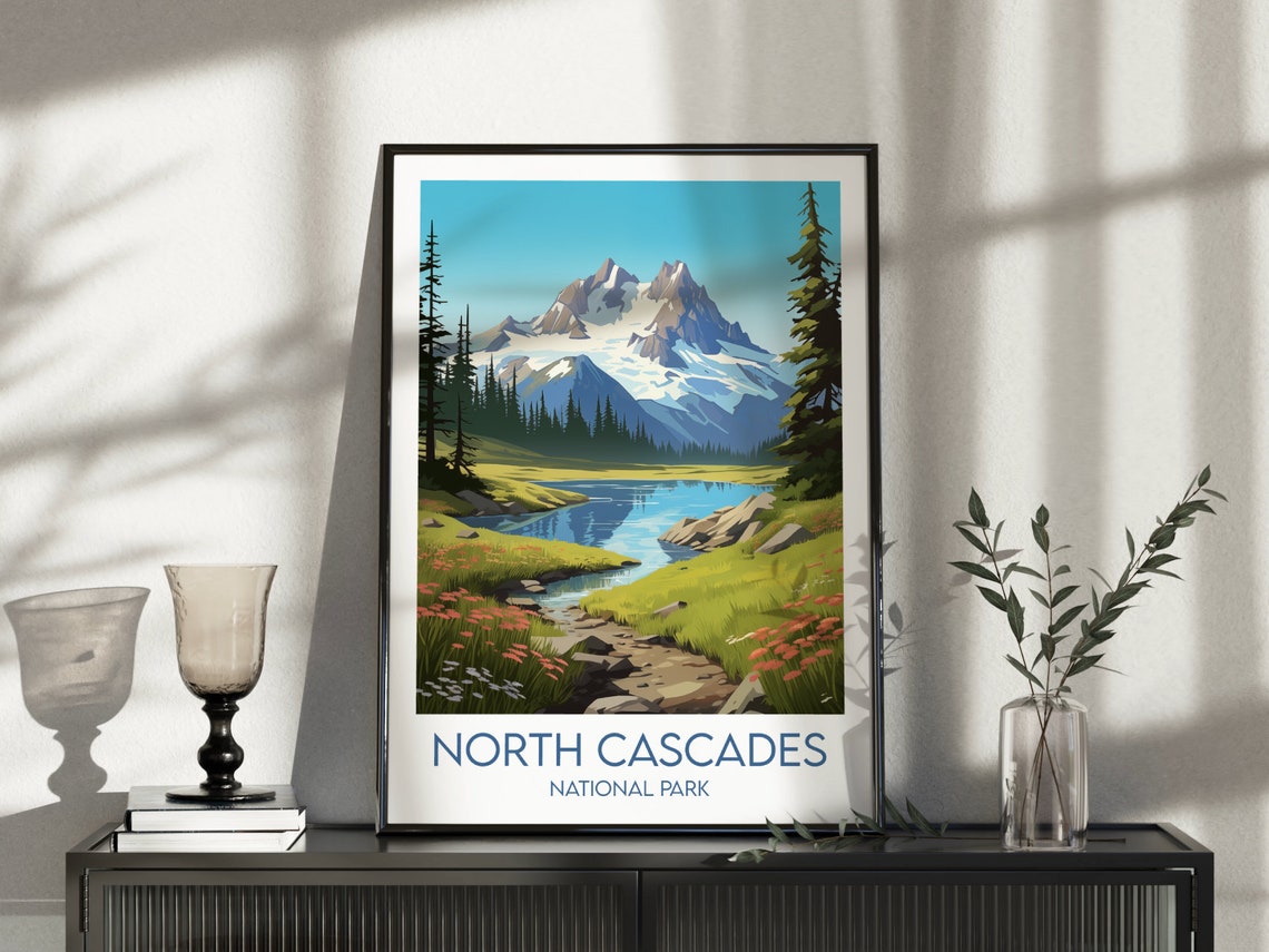 North Cascades National Park Alpine Lake Retro Travel Poster - Image 3