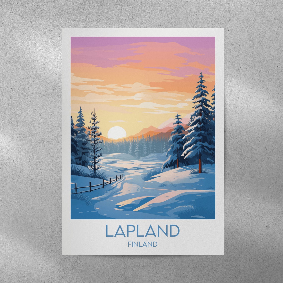 Finland Lapland Snowy Pine Forest Trail at Winter Sunset Poster - Image 3