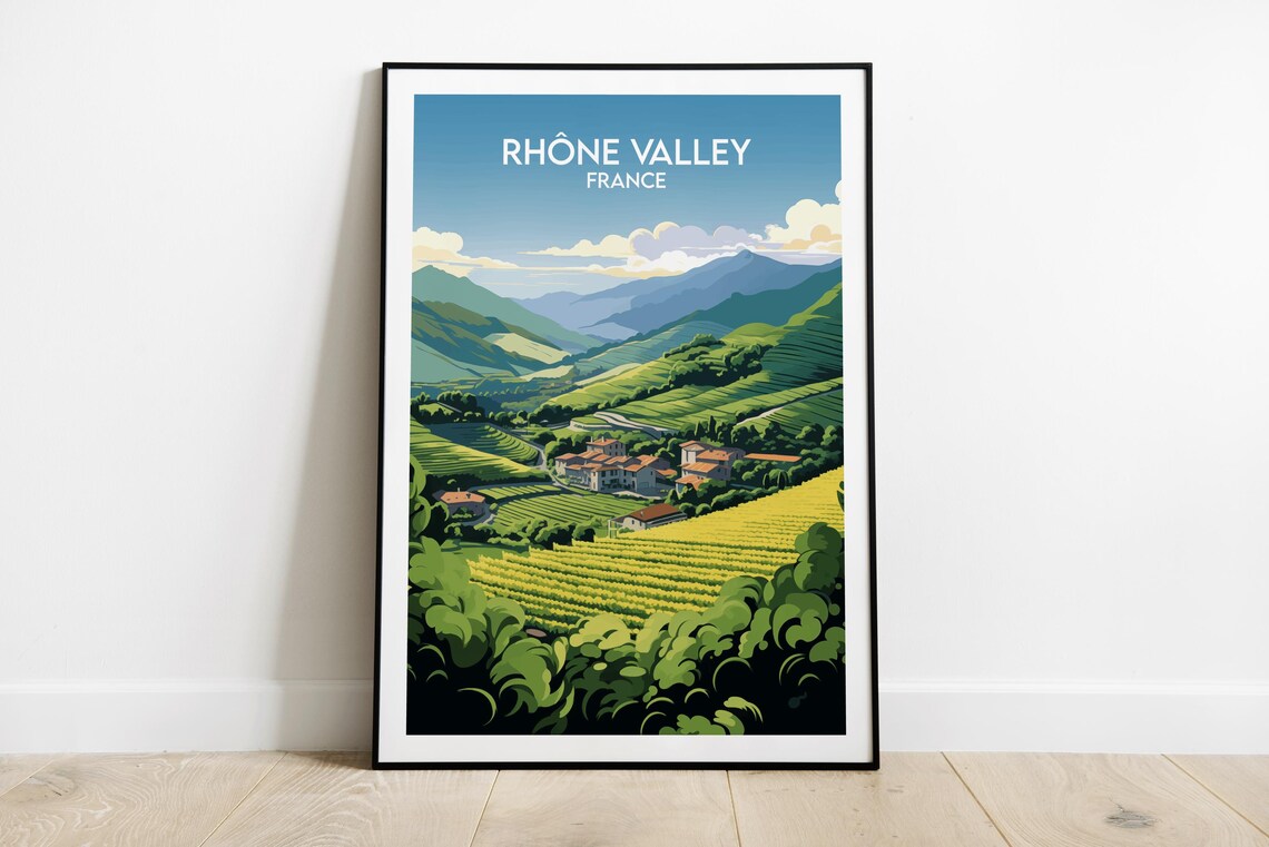 Rhone Valley France Vineyard Village Valley Golden Hills Travel Poster