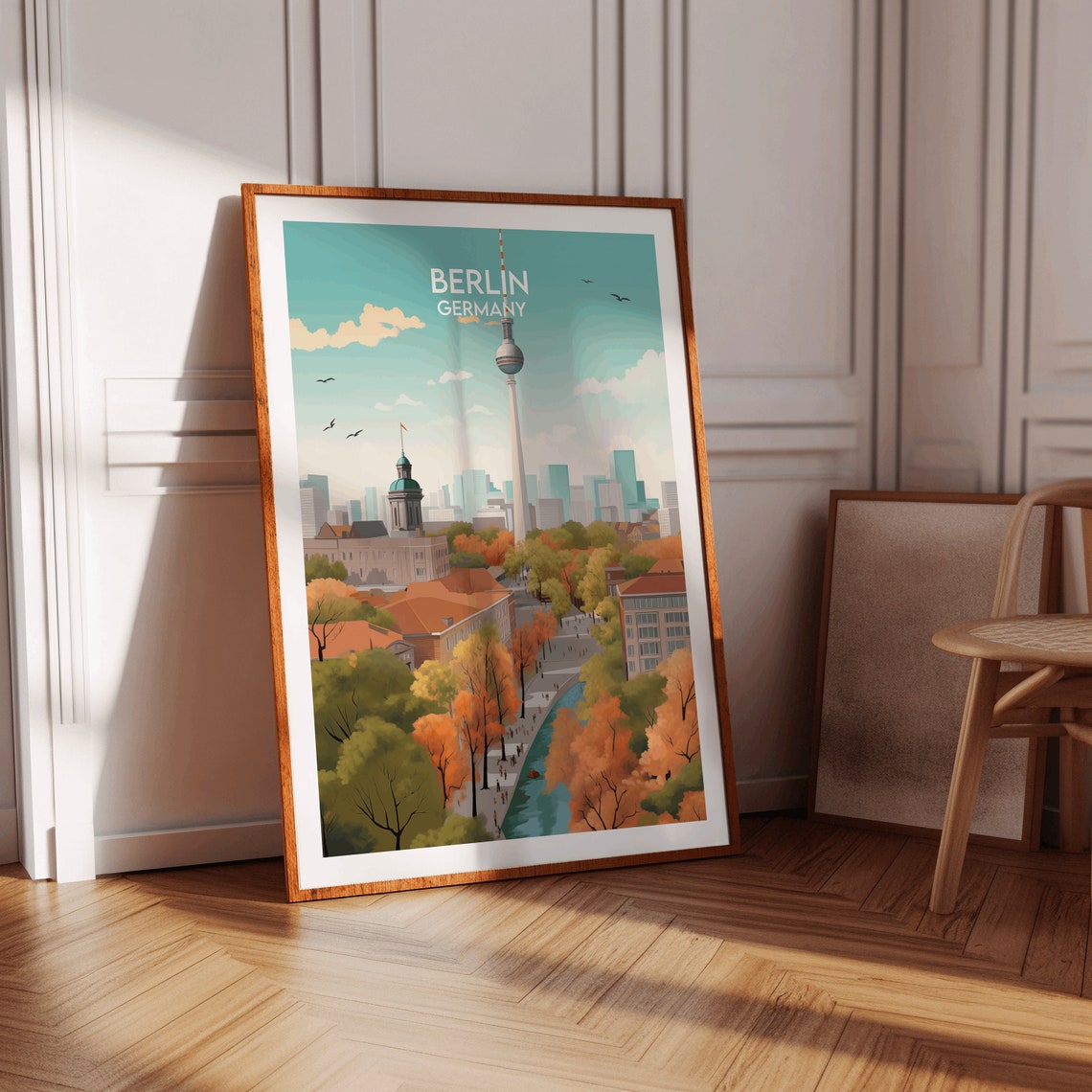 Berlin Germany TV Tower Autumn Skyline Vintage Travel Poster - Image 2