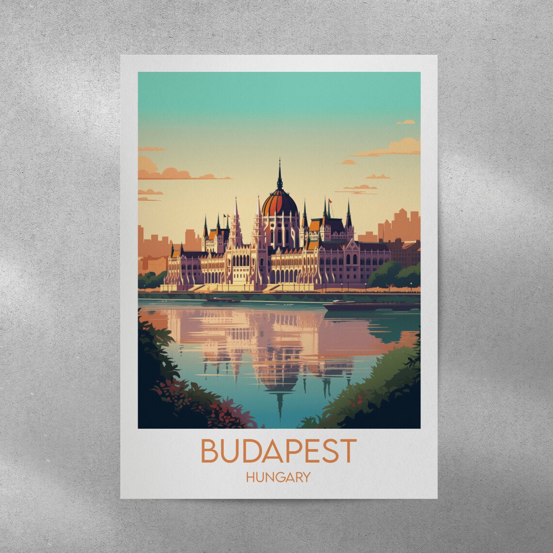 Budapest Hungary Parliament Building Retro Travel Art Poster - Image 4