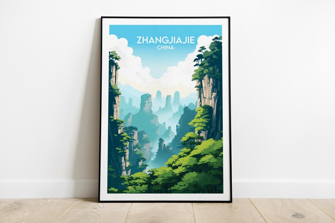 Zhangjiajie National Park China Misty Peaks Minimal Travel Poster