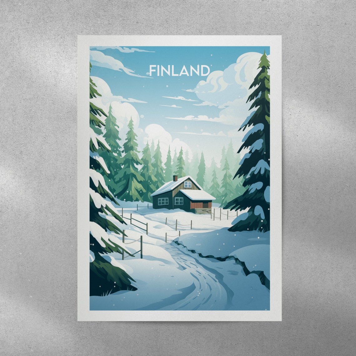 Finland Lapland Snowy Cabin Winter Forest Wonderland Art Poster - Image 3
