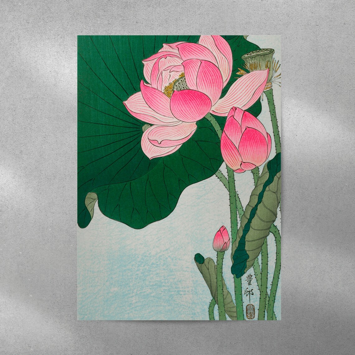 Ohara Koson Pink Lotus Blossom Japanese Woodblock Style Art Print - Image 4