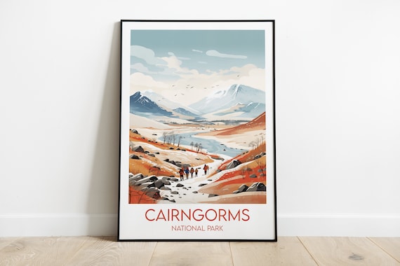Cairngorms National Park Autumn Valley Hikers Highlands Travel Poster