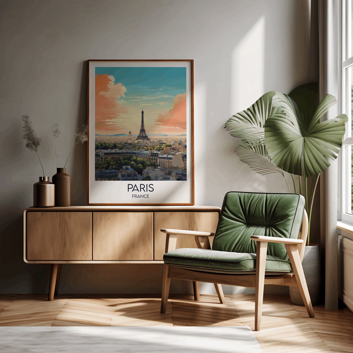Romantic Paris France Eiffel Tower Sunset Cityscape Travel Poster - Image 2