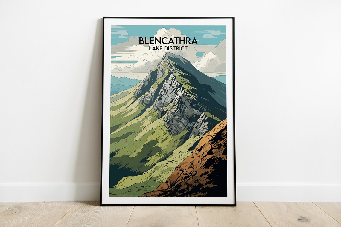 Blencathra Lake District England Vintage Mountain Peak Travel Poster