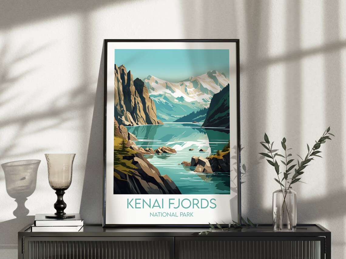 Kenai Fjords National Park Snowy Fjord Peaks Calm Scenic Poster - Image 3