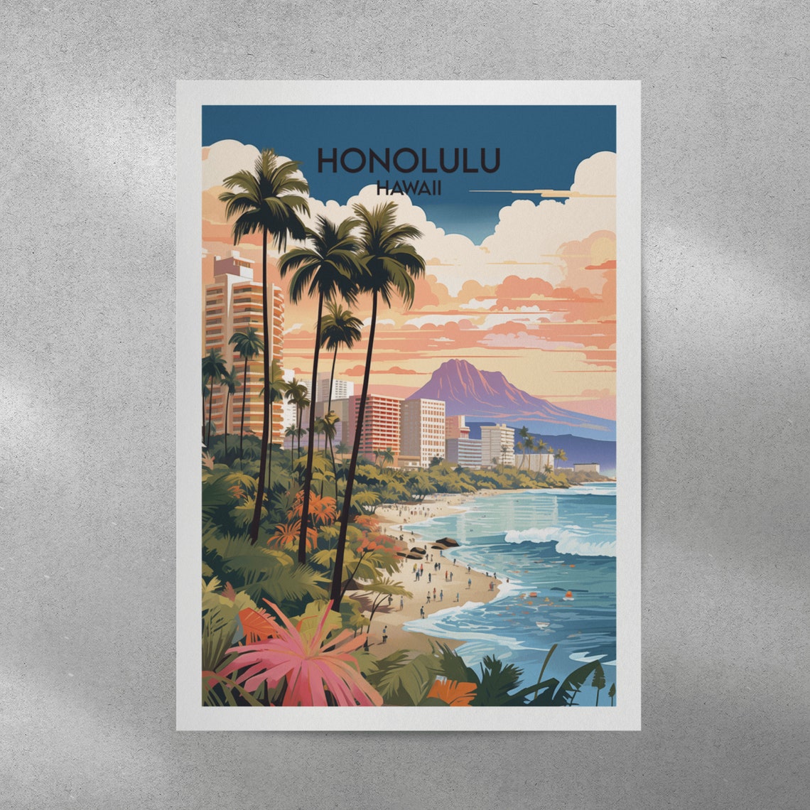 Honolulu Hawaii Waikiki Beach Skyline Diamond Head View Poster - Image 3