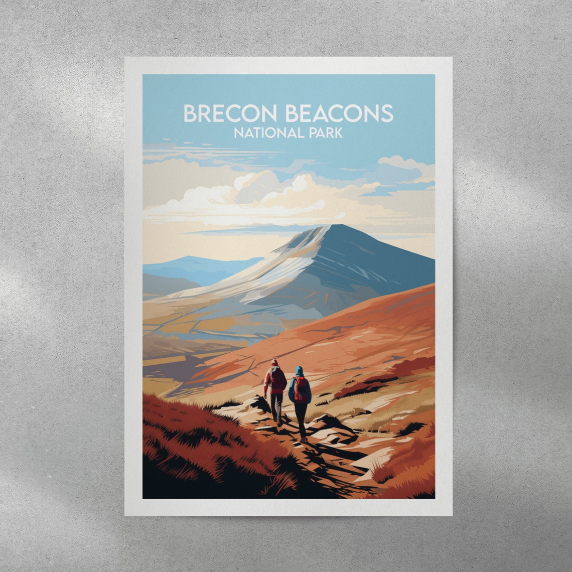 Brecon Beacons National Park Moorland Hikers Peak Travel Poster - Image 3