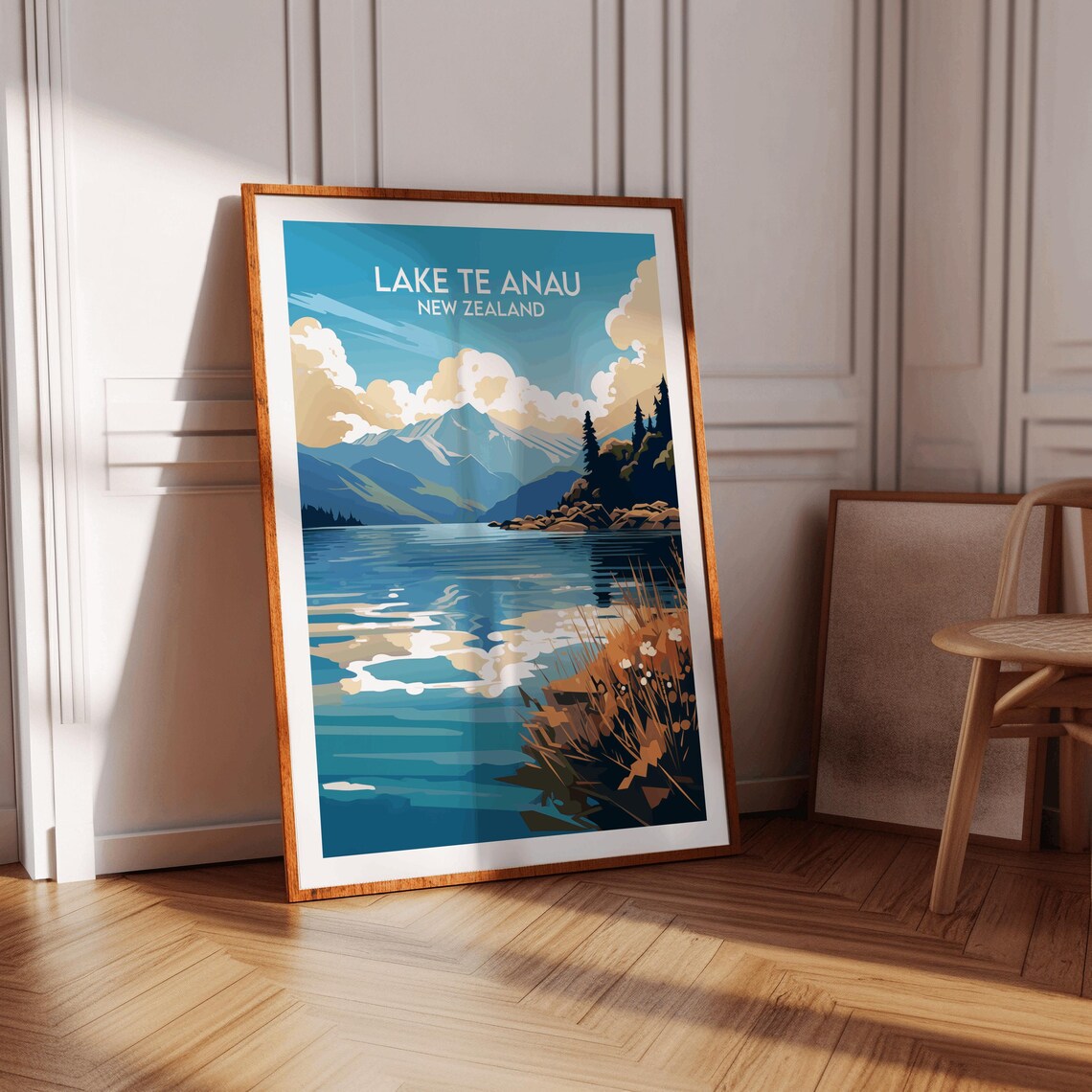 Lake Te Anau New Zealand Still Waters Mountain Lake Travel Poster - Image 3