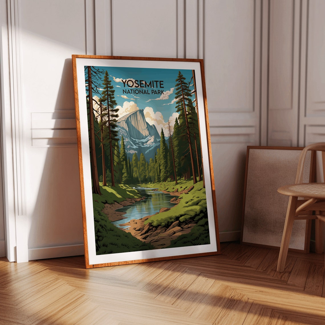 Scenic Vintage Yosemite National Park Half Dome River Poster - Image 2