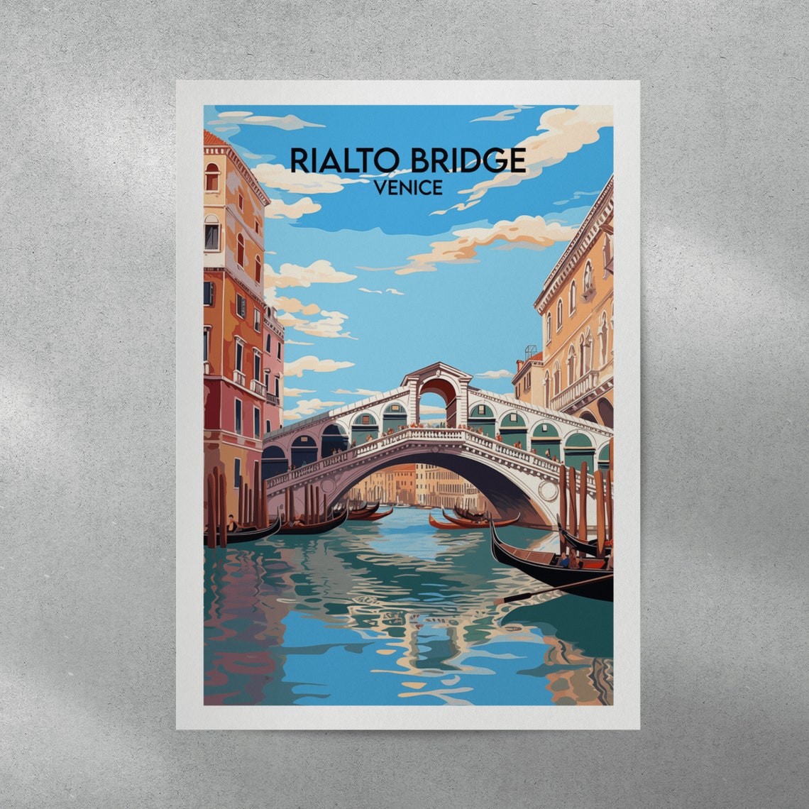 Rialto Bridge Venice Grand Canal Gondolas Waterfront Travel Poster - Image 2