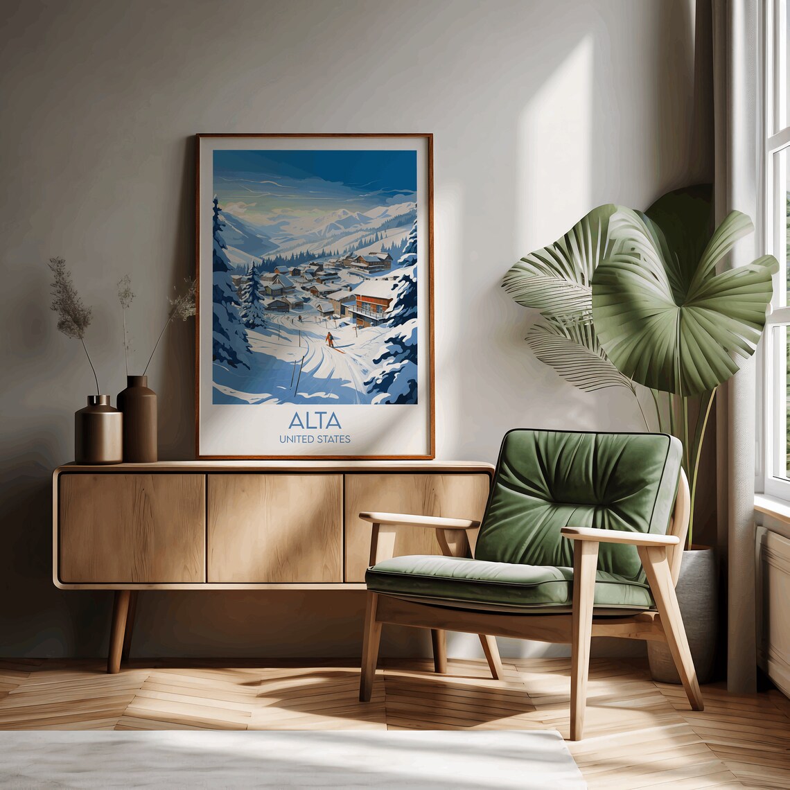 Alta Ski Resort Snowy Village Vintage American Winter Travel Poster - Image 3