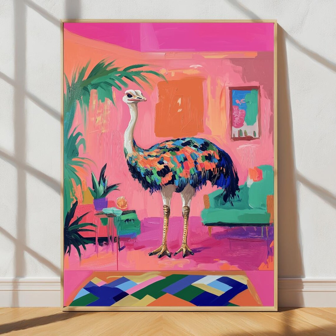 Colorful Ostrich Maximalist Pink Room Funky Dopamine Decor Poster
